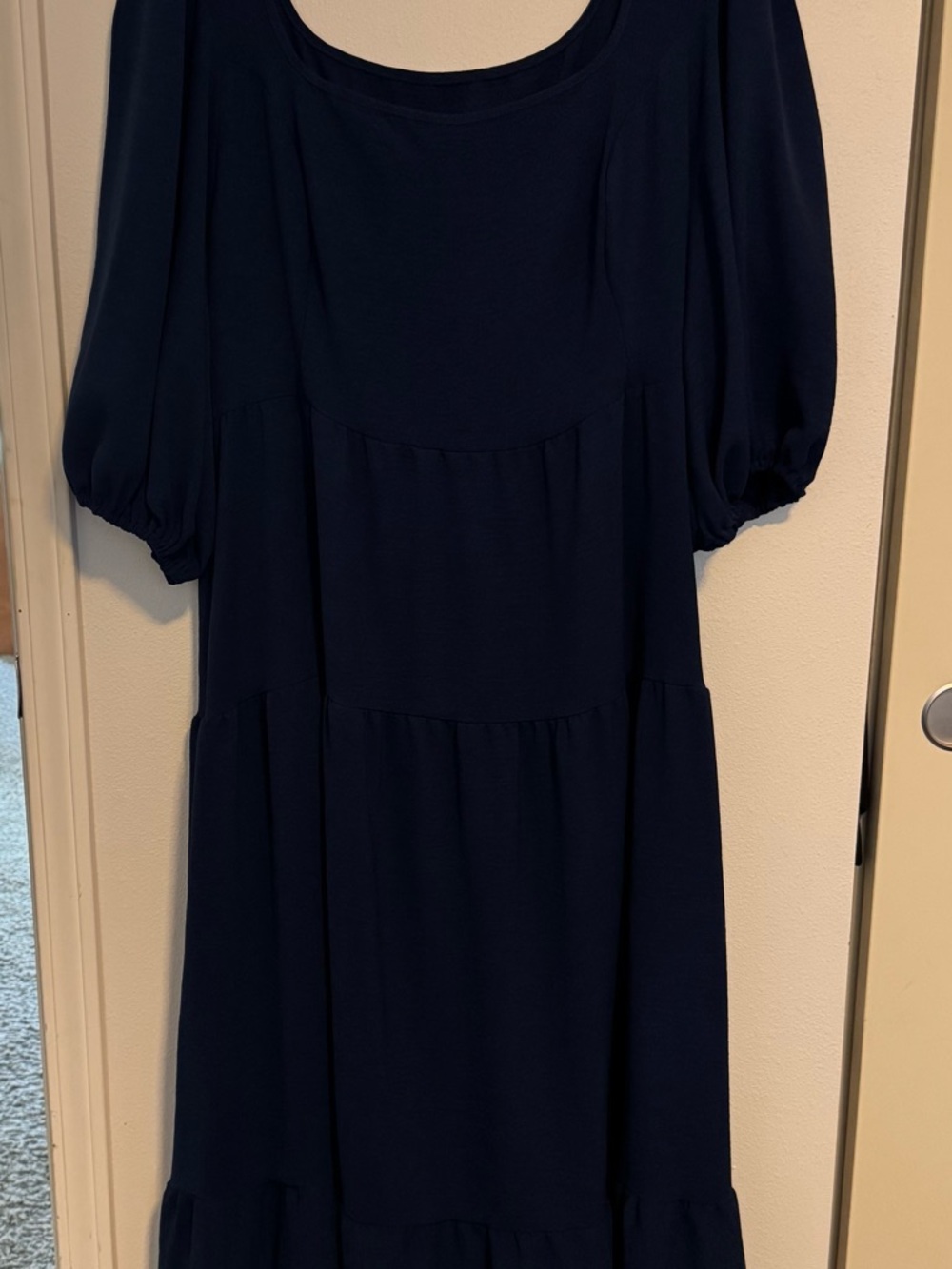 SHEIN Navy Puff-Sleeve Tiered Maxi Dress